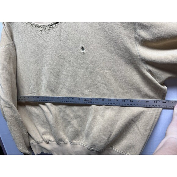 Vintage Distressed 90's Polo Ralph Lauren Tan Beige Crewneck Sweatshirt XXL - Picture 9 of 11